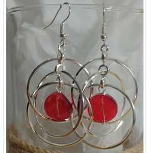 🆕  Silver and Red Round Earrings